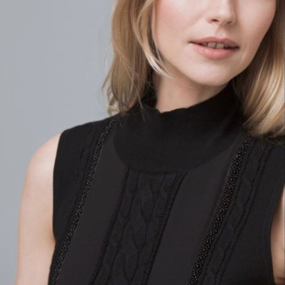 BNWT 💕WHBM Sleeveless Mixed Media Cable Knit & Beaded-Trim Sweater | Sz XS - Picture 6 of 6